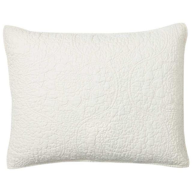 Belgian Flax Linen Floral Stitch Sham, Standard, Classic Ivory