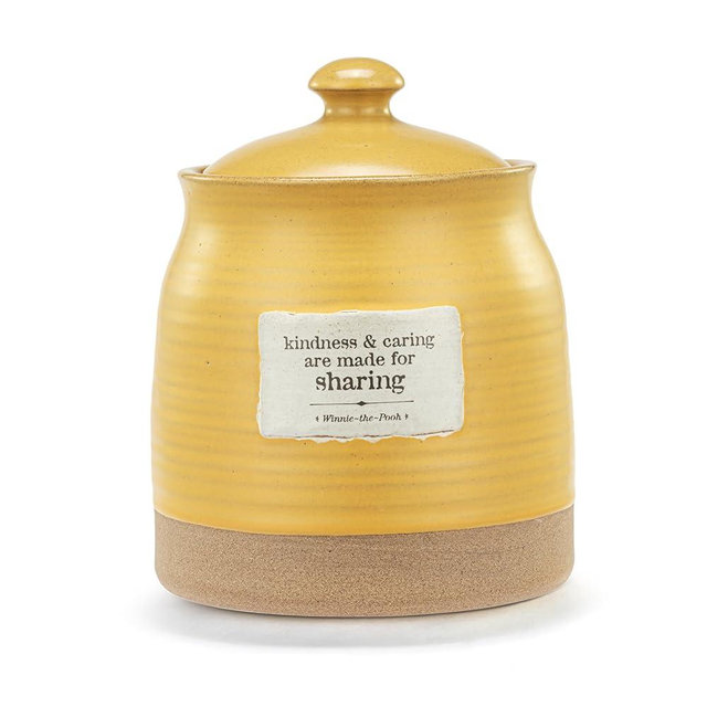 DEMDACO Pooh Classic Yellow Bear Everyday Collection Kindness and Caring Are Made For Sharing Honey Bee Yellow 5.5 x 5.5 Stoneware Cookie Pastry Counter Top Storage Container Jar