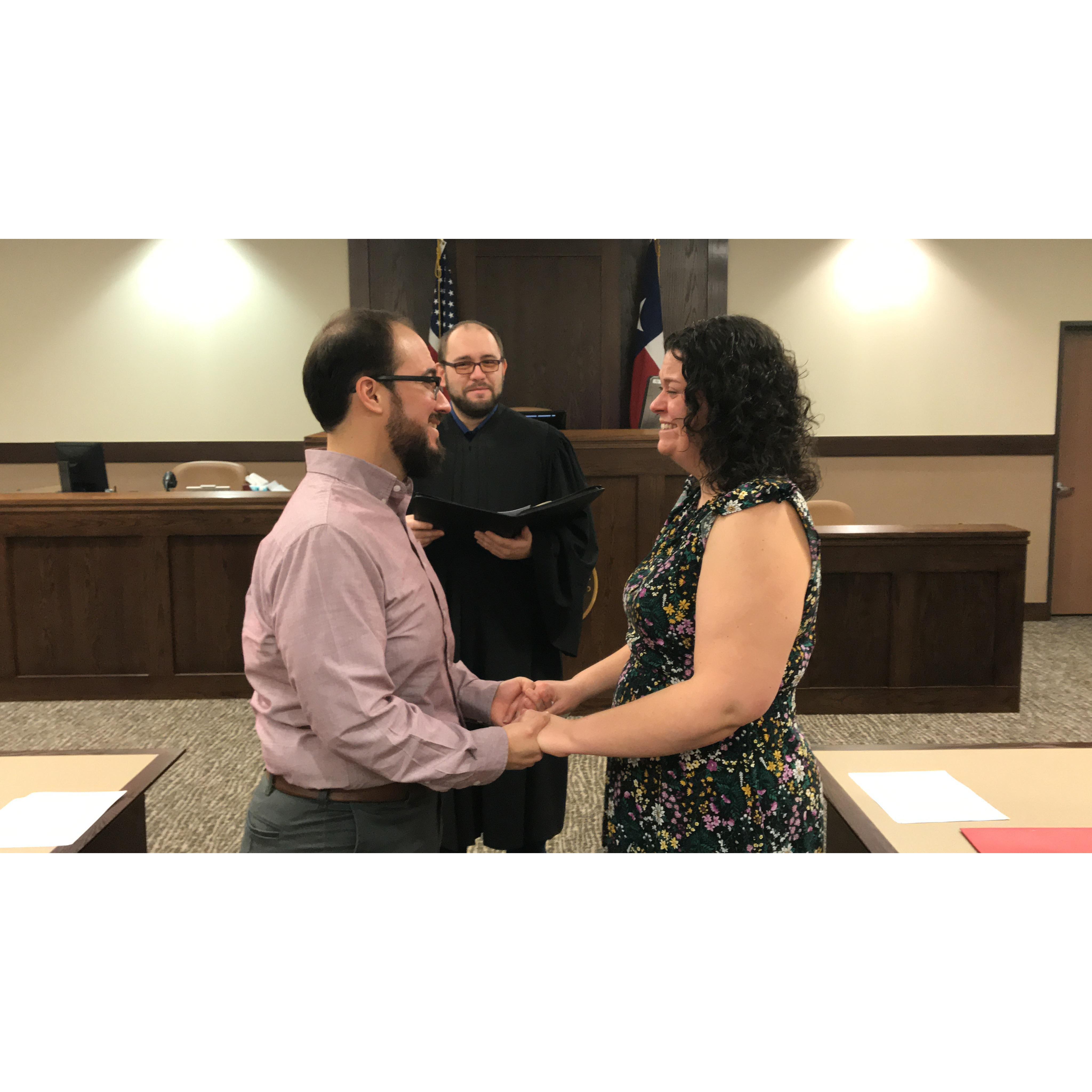 Right before "I now pronounce you husband and wife."
