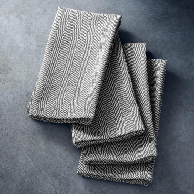 Open Kitchen by Williams Sonoma Herringbone Napkins, Set of 4, Black & White