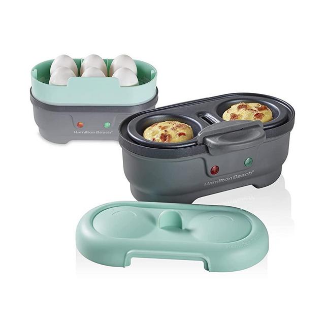 Hamilton Beach 25511 Electric Egg Bites Cooker & Poacher with Removable Nonstick Tray, Make 3 Ways, Teal/Grey