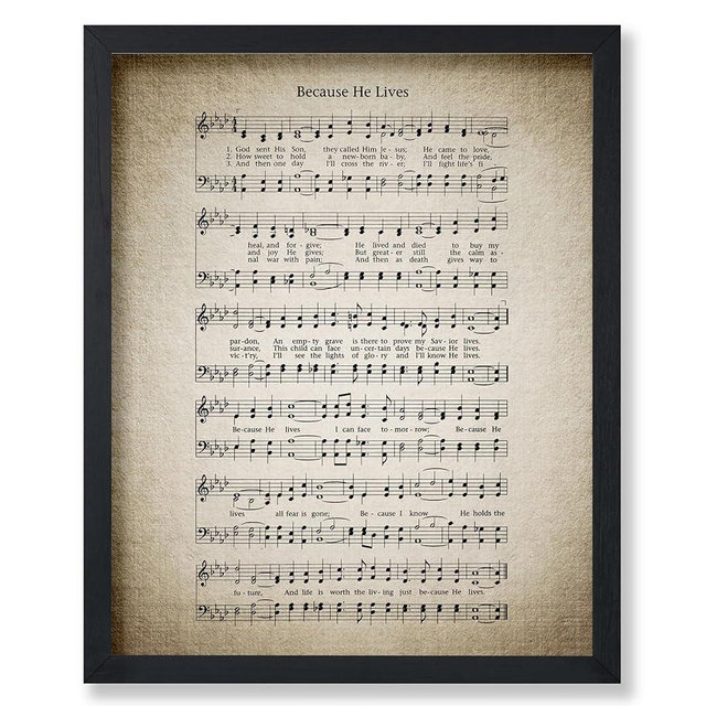 Poster Master Vintage Because He Lives Poster - Retro Music Sheet Print - Hymnal Art - Gift for Men, Women & Musician - Religious Decor for Chapel or Music Room - 11x14 UNFRAMED Wall Art