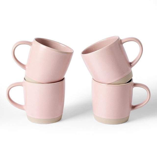 famiware Coffee Mugs Set of 4, Milkyway 13 oz Mug Set, Ceramic Cup Set with Handle for Coffee, Tea, Cocoa, Milk, Light Pink