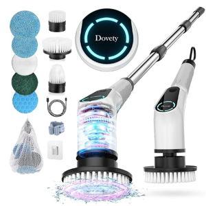 Electric Spin Scrubber, Cordless Cleaning Brush, Shower Scrubber with 8 Replaceable Brush Head, Power Cleaning Brush with Extension Handle, 2 Adjustable Speed, for Bathtub Grout Tile Floor