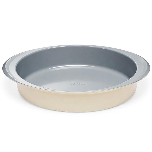 Ymiton Nonstick 9 Inch Round Cake Pan With Handle, Ceramic Coating Chemicals Free, Aluminized Steel, PFOA & PFAS Free, Even Heating for Perfect Cakes - Oven & Dishwasher Safe (Sunshine Cream)