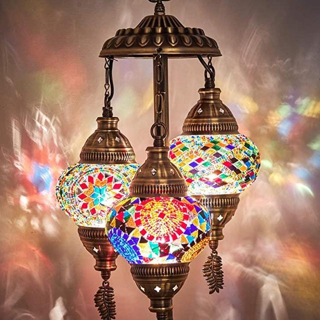 DEMMEX Stunning 3 Globe Turkish Moroccan Bohemian Table Desk Bedside Night Lamp Light Lampshade with North American Plug & Socket, 21 Inches (Gift Me!)