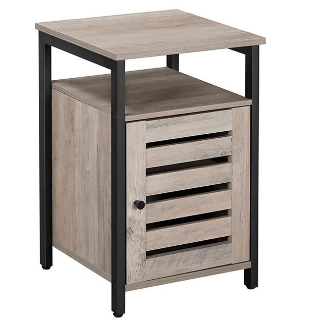 VASAGLE Lowell Nightstand, Night Table with Open Shelf, Inner Adjustable Shelf, Steel Frame, 15.7 x 15.7 x 23.6 Inches, Bedroom, Industrial, Greige and Black ULET062B02