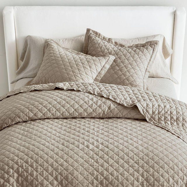 Dark Flax Belgian Flax Linen Diamond Quilt, King/Cal. King