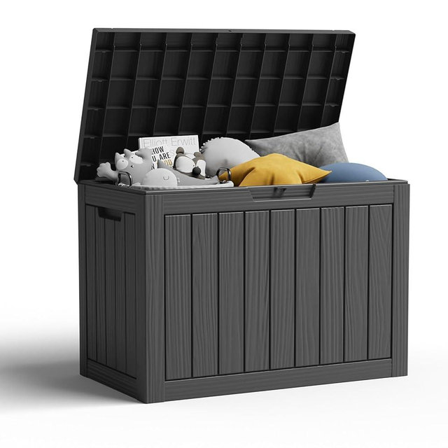 Deck Box 45 Gallon Outdoor Storage Box with Lockable for Patio Cushions, Outdoor Tools, Gardening Tools, Sports Equipment, Waterproof Resin, Black