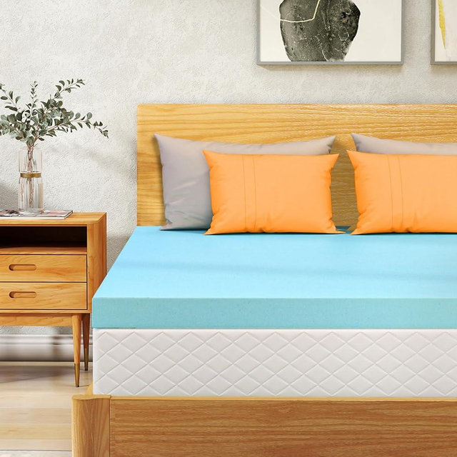 VALUXE Full Mattress Topper 2 Inch Cooling Gel Memory Foam, CertiPUR-US Certified Topper & Pad for Back Pain Relief, Soft Breathable Bedding with Pressure Relief (Blue)