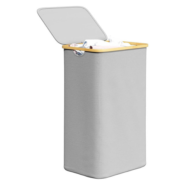 29 Gallon Laundry Hamper with Lid,features Bamboo Handle,Light Gray