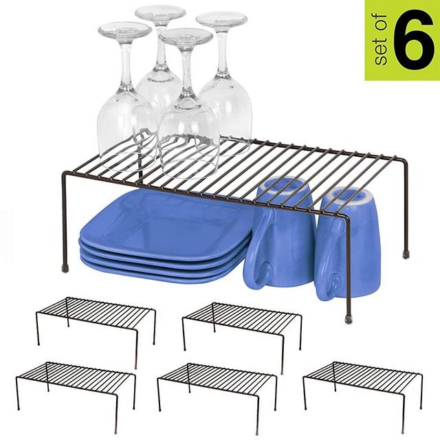 Smart Design Cabinet Storage Shelf Rack - Large (8.5 x 16 Inch) - Non-Slip Feet - Steel Metal Frame - Rust Resistant Coating - Cup, Dish, Counter & Pantry Organization - Kitchen [Bronze] - Set of 6