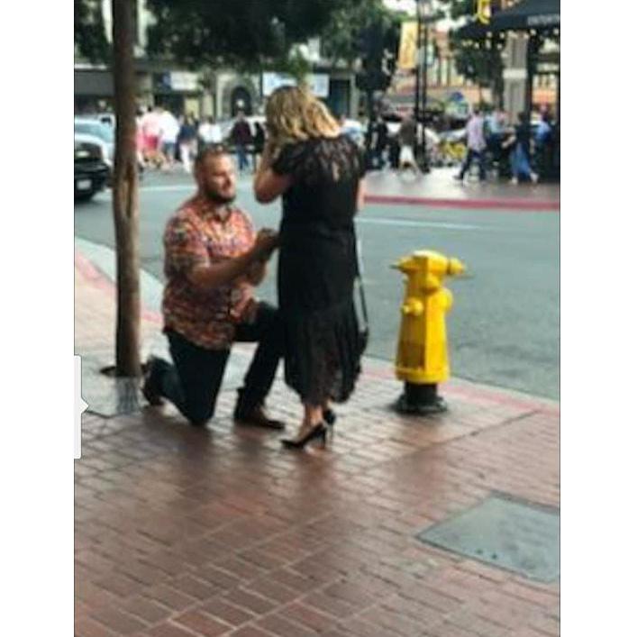 Tom proposed in front of seersucker (our favorite restaurant) in San Diego