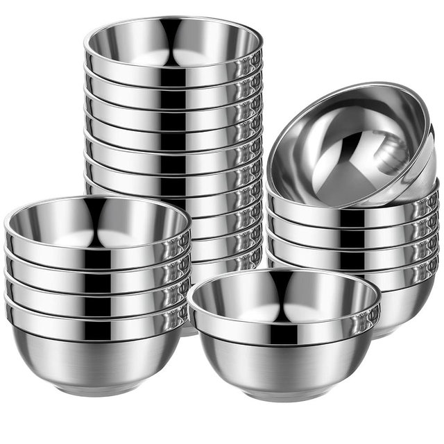 Mimorou 20 Pack 304 Stainless Steel Bowls Set 13oz Metal Double Walled Insulated Snack Mixing Lightweight Multipurpose Toddler Dinner Bowls for Ice Cream, Cereal, Snack