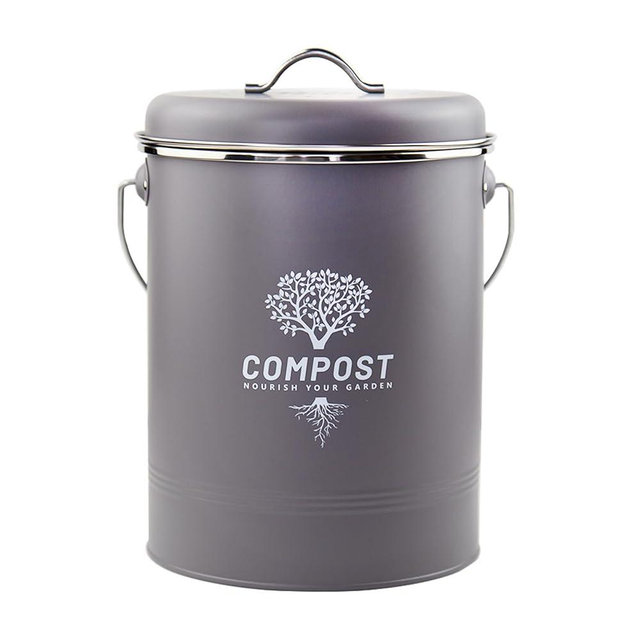Holismo Kitchen Countertop Compost Bin, Odor Resistant Indoor Compost Bin with Lid and Charcoal Filter, Rust Resistant Coated Compost Bucket, Compost Container, Gray