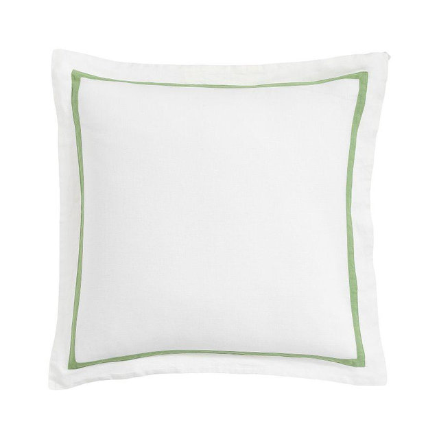 Belgian Flax Linen Frame Sham, White/Spring Green, Euro, Set of 2