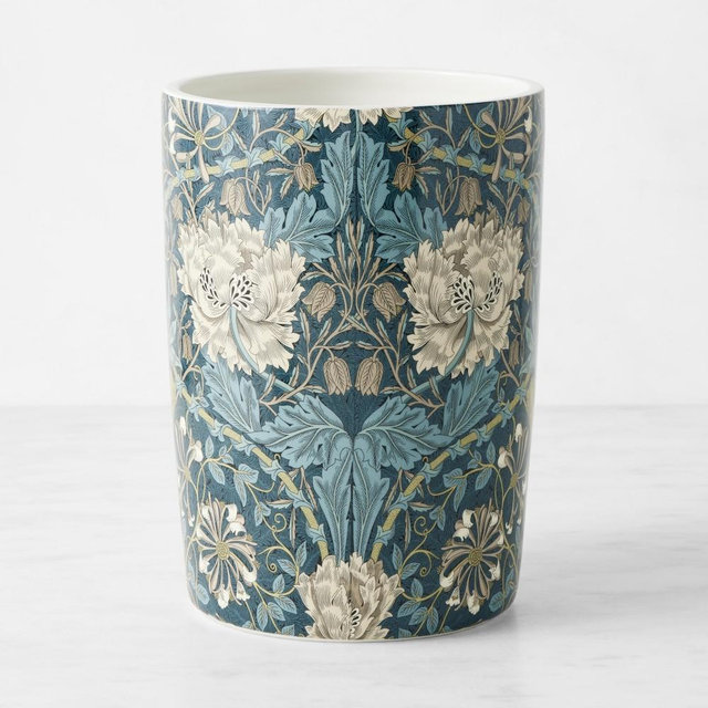 Morris & Co Honeysuckle Tulip Bath Collection, Wastebasket, Teal Blue