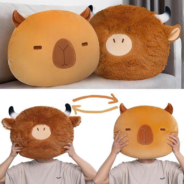 Mewaii Kids Throw Pillow,Capybara Shaped Cute Throw Pillow,Highland Cow Decor Pillows,Floor Seating Cushion,Cute Room Decor & Plush Pillow Decor for Bedroom Sofa Chair Aesthetic(Reversible,18")
