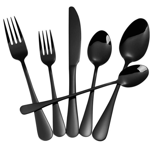 Black Silverware Set,24-Piece Stainless Steel Flatware Set,Cutlery Tableware Set for 4,Utensils for Kitchens,Mirror Finish,Dishwasher Safe