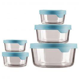 TrueSeal® 10 Piece Round Glass Food Storage Set with Mineral Blue Lid