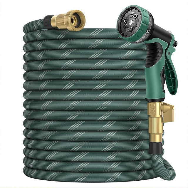 50 ft Garden Hose, 2025 Upgarded Flexible Water Hose 50ft With 10-Pattern Spray Nozzle, Kink-Free, Lightweight, Durable, Leak-Proof Solid Brass Fittings (DarkGreen)