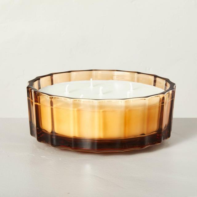 32oz Harvest Spice Fluted Amber Glass Multi-Wick Seasonal Candle - Hearth & Hand™ with Magnolia