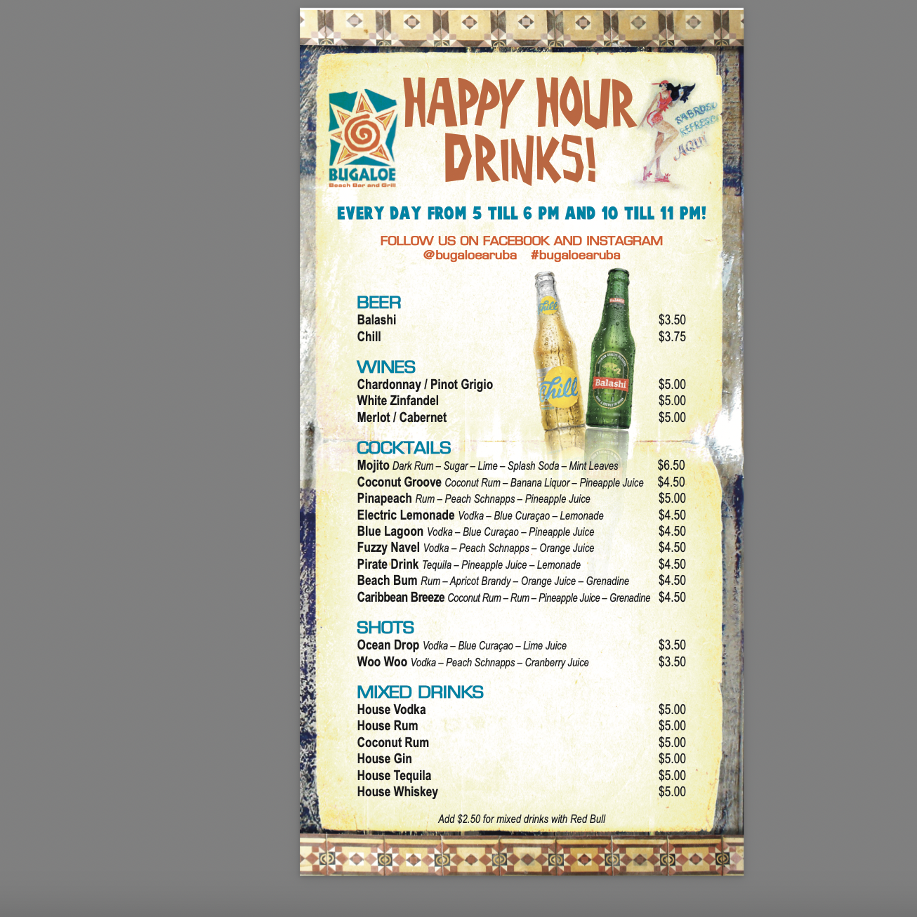 Bugaloe happy hour menu