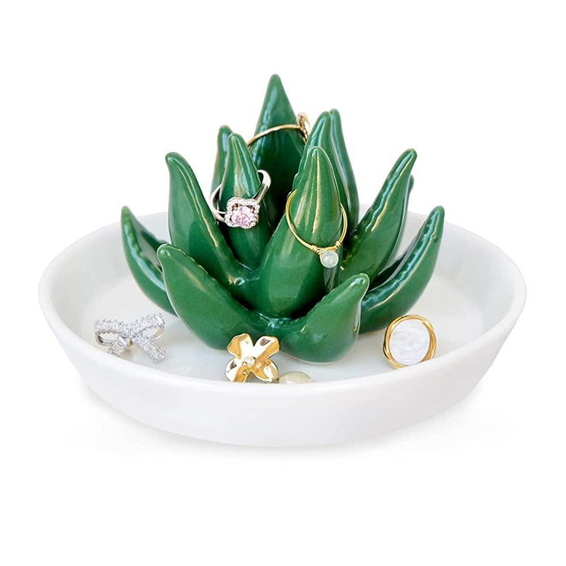 PUDDING CABIN Succulent Ring Holder Dish Cactus Gift for Women Birthday Gift for Mom Friend Bridesmaid Wedding Christmas Valentines Housewarming Gift , Decorative Cacti Decor for Home Gifts