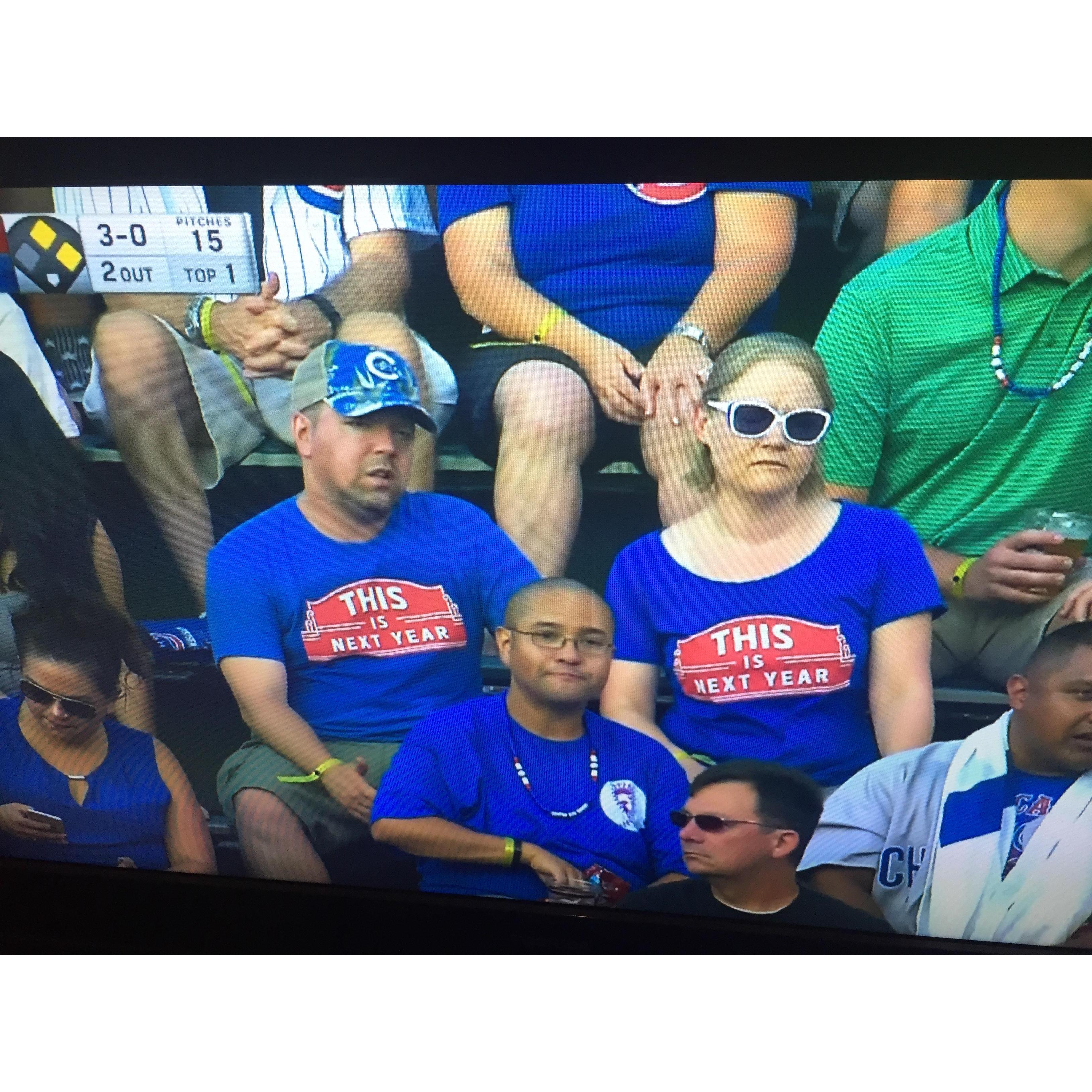 Summer 2016 we thought we were gonna be cool and wear matching shirts to the Cubs. Our caught on TV reactions when Hendricks gave up his 3rd run of the first inning. Lovable Losers!