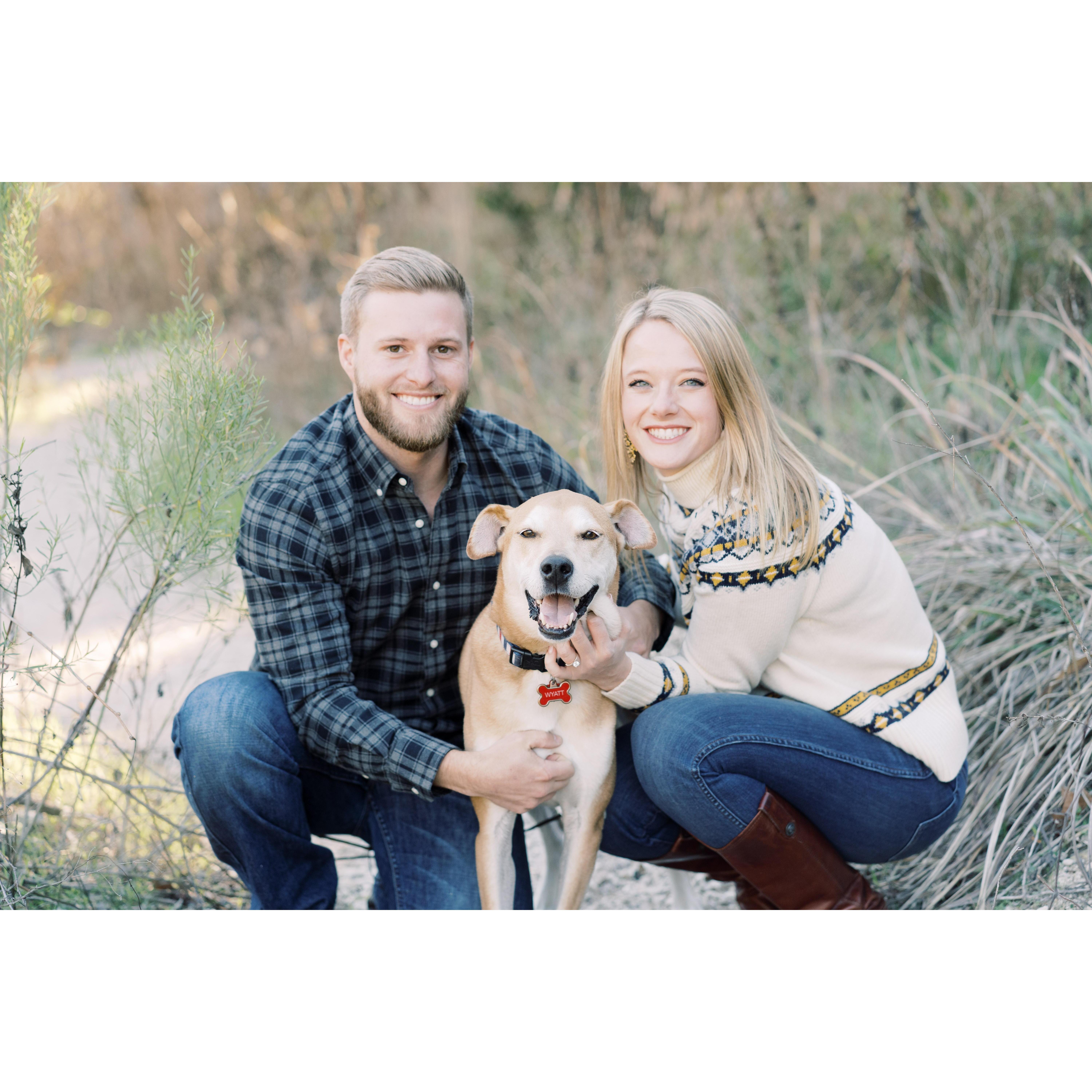 This is us with our best friend, Wyatt!  Katie adopted Wyatt from a rescue organization when Wyatt was 3 years old.  She met Zack about a month and a half later, and the rest is history!