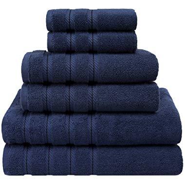American Soft Linen Premium, Luxury Hotel & Spa Quality, 6 Piece Kitchen & Bathroom Turkish Genuine Cotton Towel Set, for Maximum Softness & Absorbency, [Worth $72.95] Navy Blue