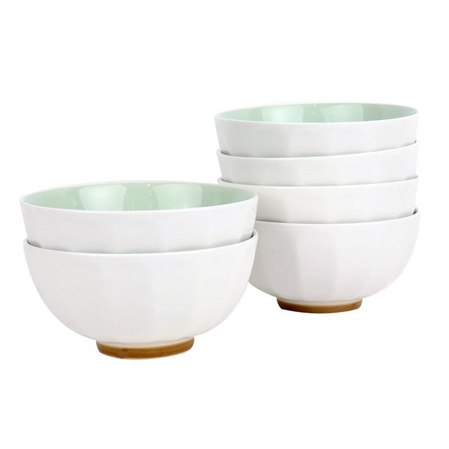 QUANSHANGJU 6-Piece Pasta Bowls 24 oz, Green Porcelain 6 inch, Microwave Oven Dishwasher Safe Scratch Resistant
