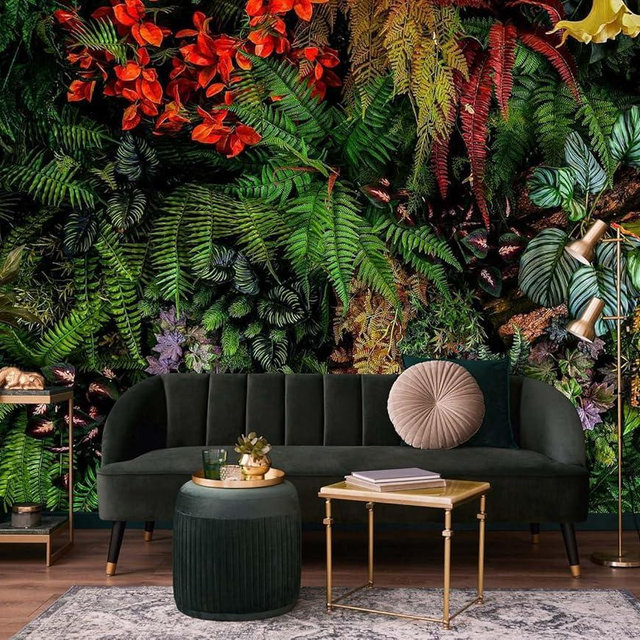 Jdayda Green Leaf Wallpaper Mural Tropical Botanical Leaves Wall Murals for Bedroom Living Room (Not Self-Adhesive)