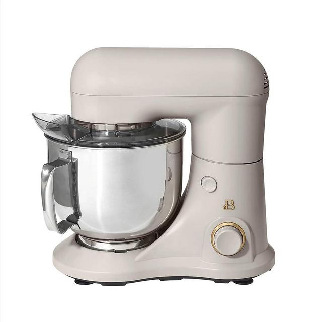 Beautiful 5.3 Qt Stand Mixer with Tilt-Head, Lightweight & Powerful, 12 Speed Settings, 300W Motor, Includes Beater, Whisk, Dough Hook & Splash Shield by Drew Barrymore (Porcini Taupe)