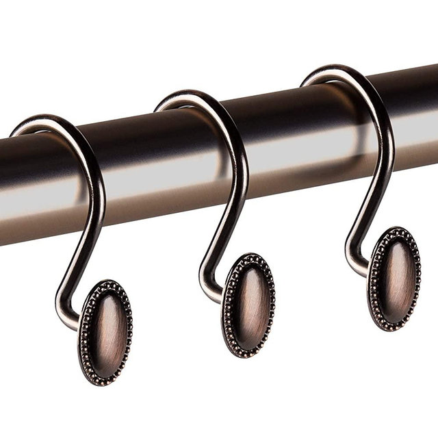 iToplin Metal Shower Curtain Hooks, Oil-Rubbed Bronze Rustproof Decorative Shower Curtain Rings for Bathroom, Curtain Hooks for Shower Liner, 12Pcs