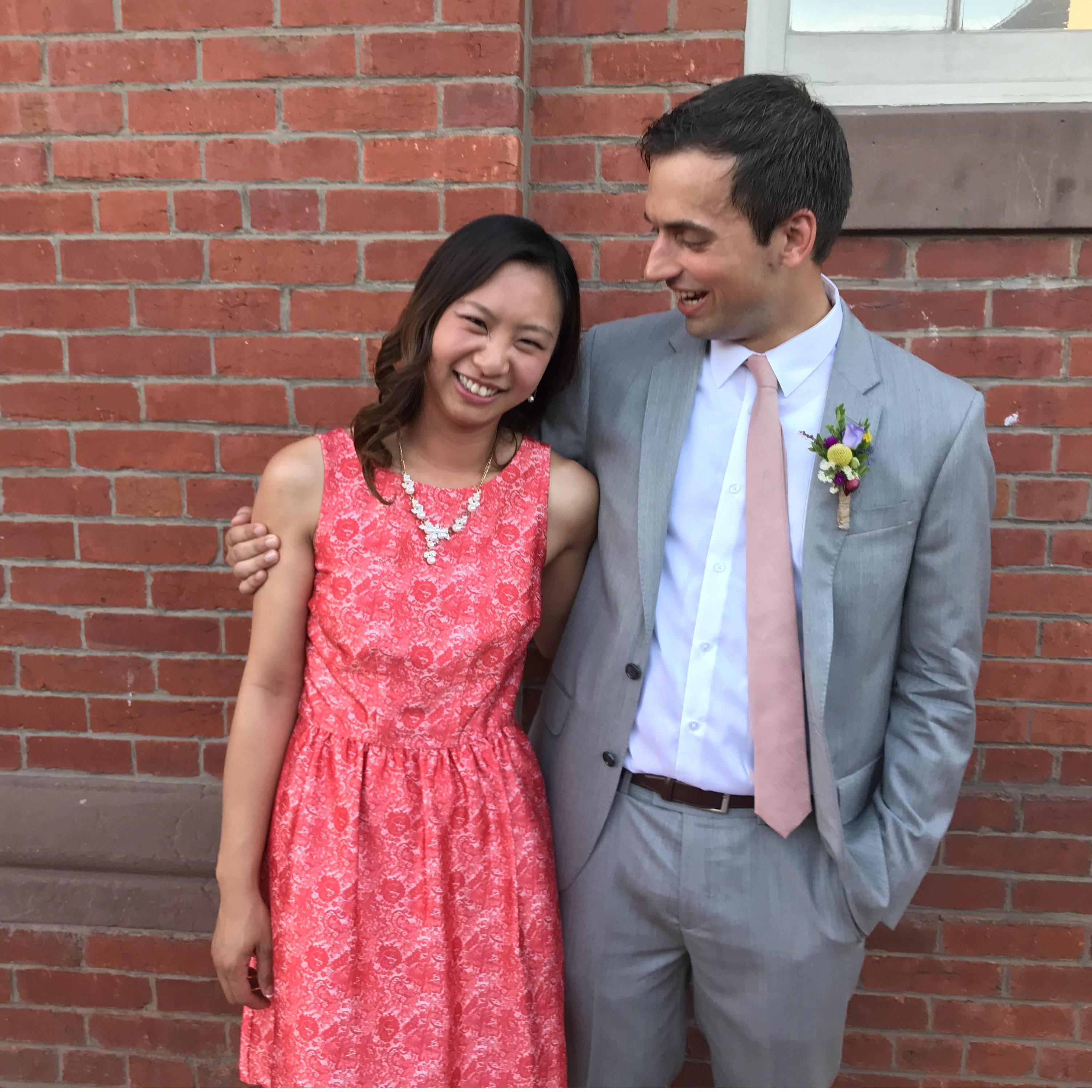 Being silly at a friend's wedding,