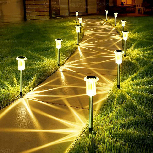 Gorrzai Solar Lights Outdoor 10 Pack Solar Pathway Lights Outdoor LED Waterproof Stainless Steel Driveway Lighting for Outdise, Yard, Walkway, Sidewalk, Garden, Lawn (Warm White)