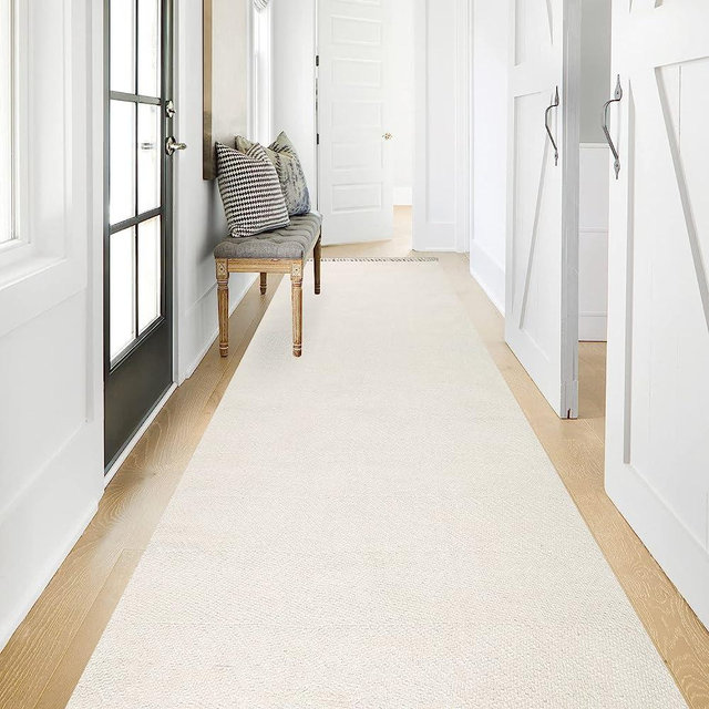 Collive Long Hallway Runner Rug 2.6' x 10', Washable Runner Indoor Entryway Rug, White/Beige Braided Woven Kitchen Runner Rugs Low-Profile Front Door Floor Carpet for Laundry Room Bedroom Doorway
