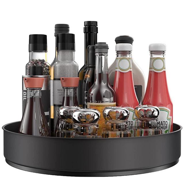 VAEHOLD Lazy Susan Stainless Steel Black Spice Rack Turntable for Pantry Cabinet - Decorative Trays Storage Containers Organizer for Kitchen Cabinet, Snacks, Bathroom (12 inches)