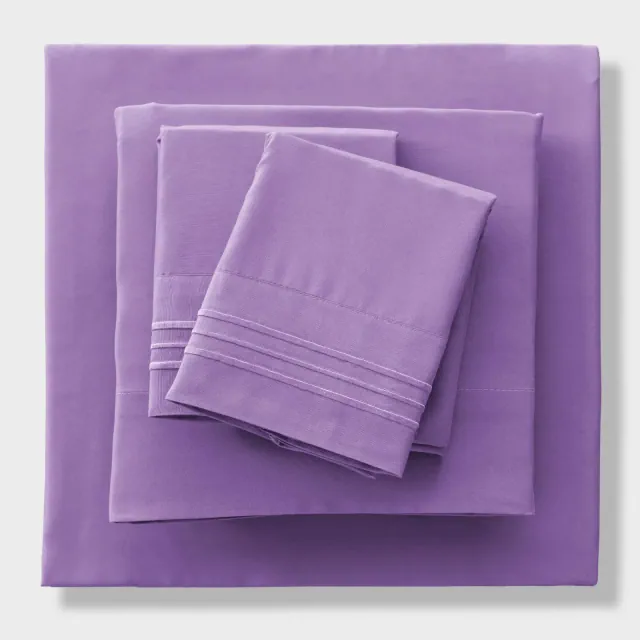 Queen Sheet Set Microfiber Solid Sheets 4 Piece Ultra Soft Bed Sheets - Purple