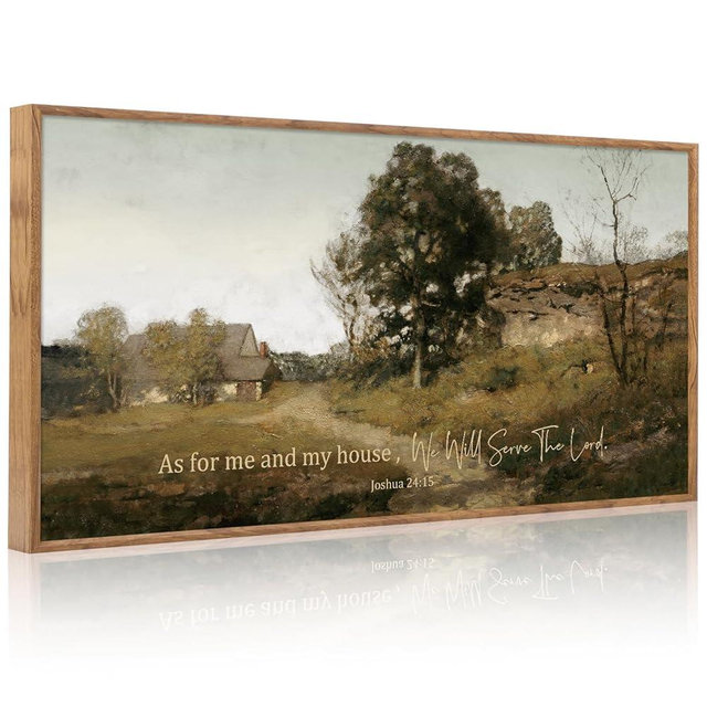 Aurlan As For Me and My House We Will Serve the Lord Wall Art(40"x20"), Farmhouse Jesus Christian Joshua 24:15 Bible Verse Scripture Canvas Artwork, Vintage Retro Cottage Country Nature Landscape Decor for Dining Room Home