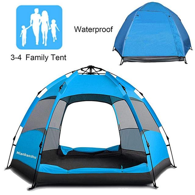 Mianbaoshu Automatic Waterproof Family Camping Tent for 3-4 Persons,Big Size Oxford Cloth Double Layer Family Camping Tent with Instant Setup.