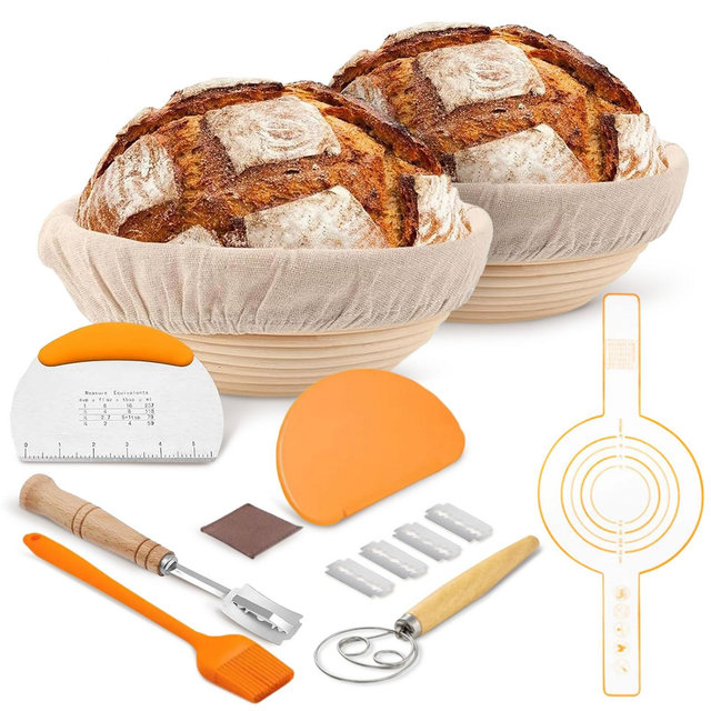 Cheer Collection 2-Piece Bread Proofing Basket Set – Round Sourdough Banneton Baskets with Essential Baking Tools
