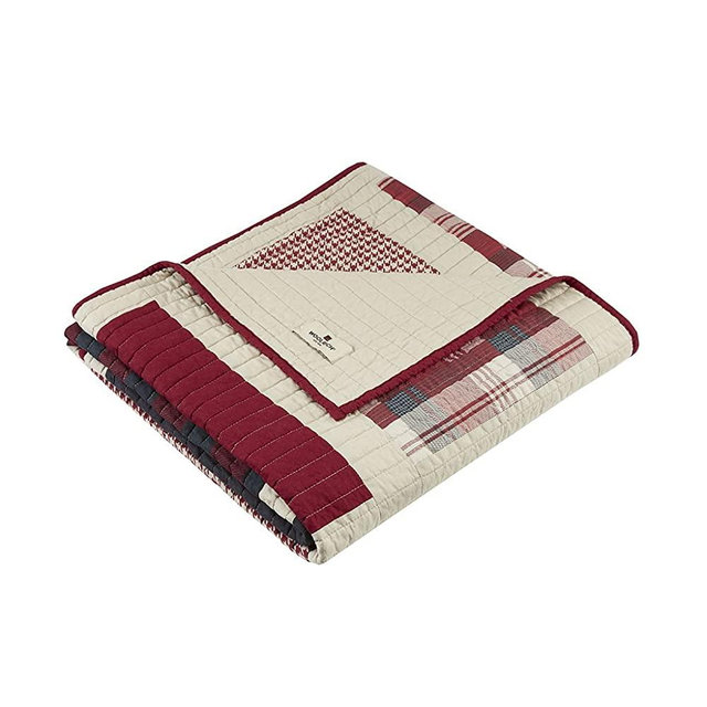 Woolrich Huntington Luxury Quilted Throw Red 50x70 Plaid Premium Soft Cozy 100% Cotton For Bed, Couch or Sofa