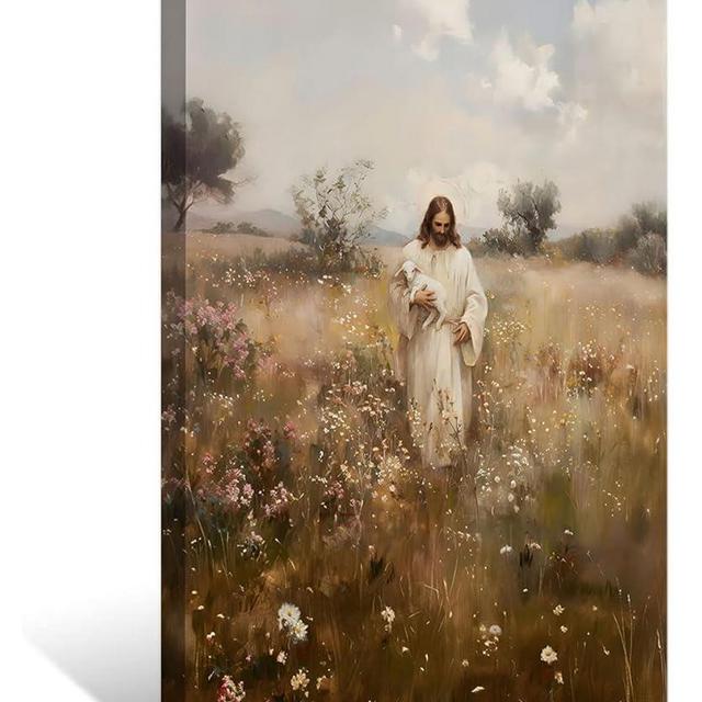ZDMFLTPP Jesus and the Lamb Canvas Wall Art Jesus Holding the Lost Lamb Wall Decor Pictures Christian Bible Story Religious Artwork for Bedroom Living Room Home Decoration 24inx36in Canvas