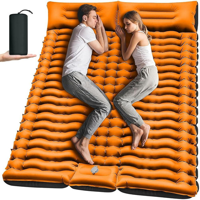 Yuzonc Double Camping Sleeping Pad, Inflatable Camping Pad Foot Press Ultralight 2 Person Camping Mat with Pillow for Camping Hiking Traveling Backpacking Tent-Orange, Full, SBW-O1