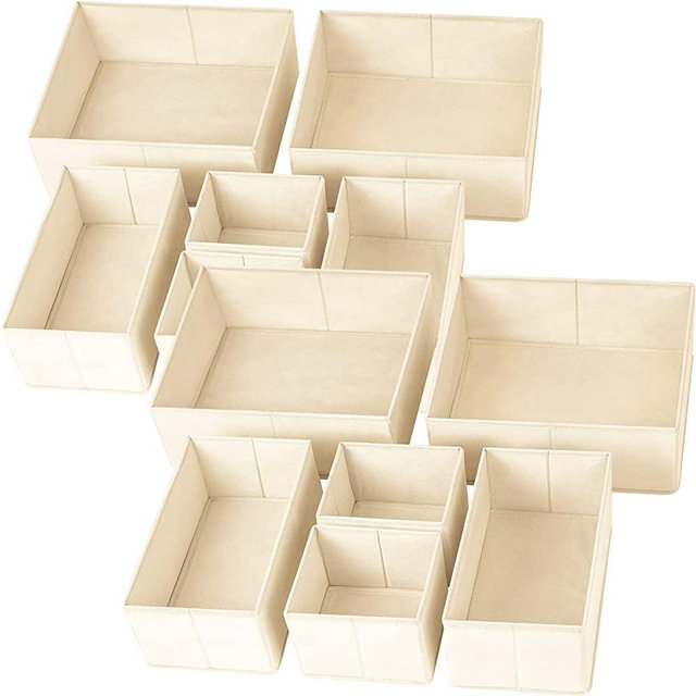 12 Pack Drawer Organizer for Clothing, Bra Underwear Drawer Organizer Bins, Foldable Fabric Closet Organizers and Storage Dresser Drawer Dividers for Baby Clothes, Socks, Scarves, Belt, Tie (Beige)