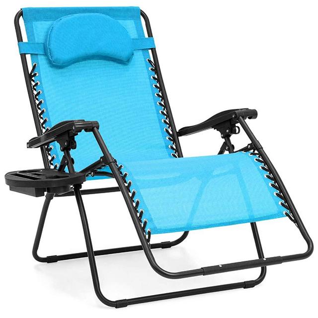 Best Choice Products Oversized Zero Gravity Chair, Folding Outdoor Patio Lounge Recliner w/Cup Holder Accessory Tray and Removable Pillow - Light Blue