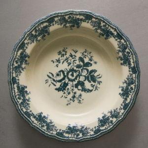 Floral Earthenware Soup Plate in Blue
