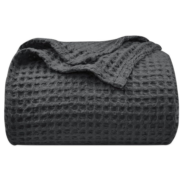PHF Ultra Soft Waffle Weave Blanket King Size 104"x 90"- Washed Lightweight Breathablee Cozy Woven Blanket - Great for Couch Bed Sofa Home Car - Black